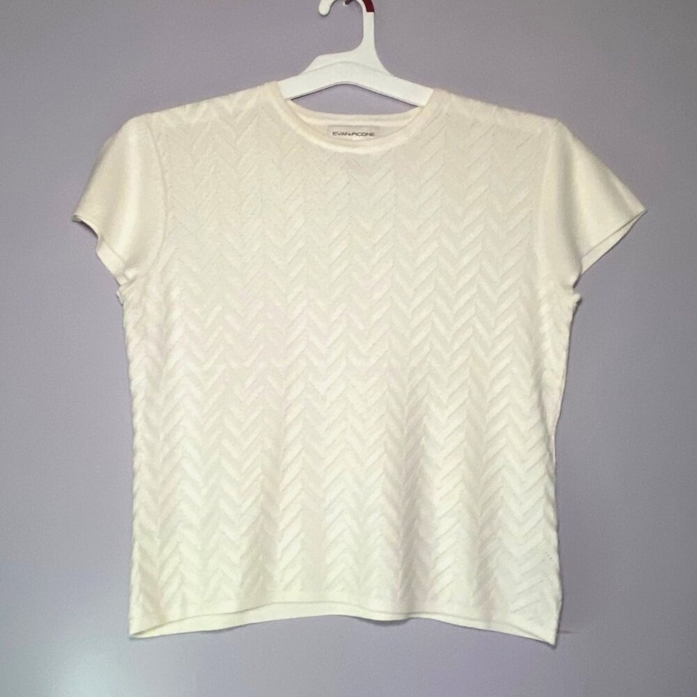 Vintage Womens Large Sweater Vest White Cap Sleeve Knit‎ Top Chevron